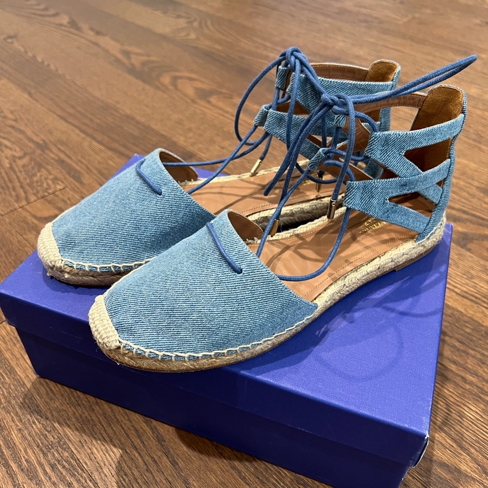Aquazzura Blue Lace-Up Espadrille Flats 39.5